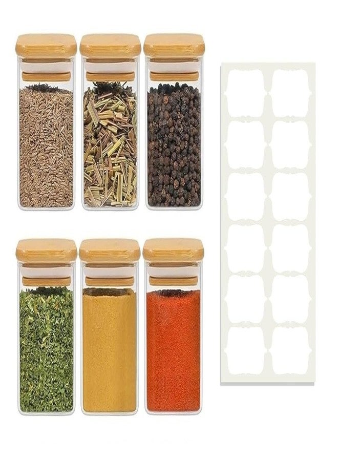 VILON 230ml Glass Jars with Bamboo Lids | Square Airtight Spice & Storage Containers for Kitchen, Pantry & Herbs | Set of 6 - Image 5